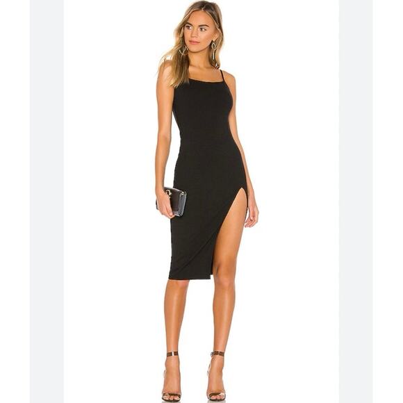 NWOT Superdown Candace Black Slit Midi Spaghetti Strap Stretch Dress Size S - Picture 1 of 6